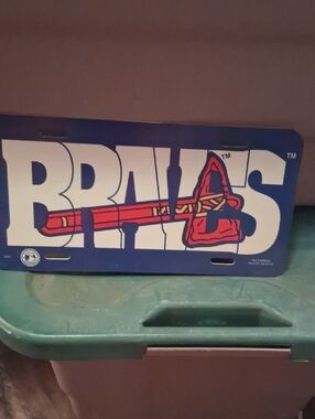 Vintage Braves License Plate - Blue, White, Red